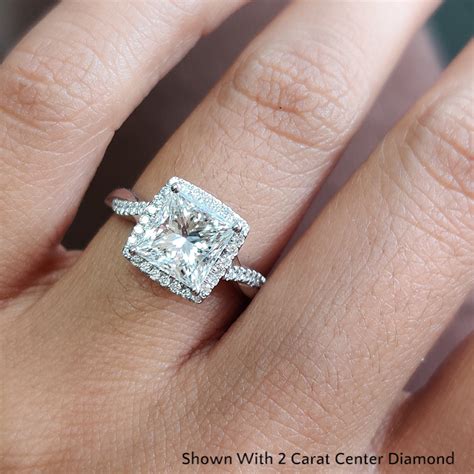 Vine Princess Cut Halo Diamond Engagement Ring In 18K White Gold | Fascinating Diamonds