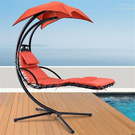 Gymax Hanging Chaise Lounger Chair Arc Stand Porch Swing Hammock Chair W/Canopy Orange - Walmart ...