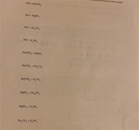 Solved HCl+Ba(OH)2 HCl+MgSO4 Na2CO3+K3PO4 HCl+Na2CO3 | Chegg.com