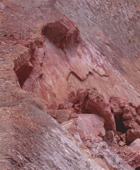 Close up view of the back-scarp from the crest adjacent to the failure ...