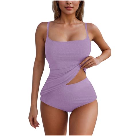 Summer Womens One Piece Swimsuit Back Self Tie Spaghetti Straps Swim