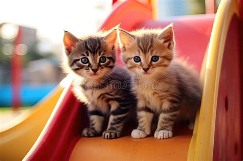 Cute Little Kitten Cats that Playing Together at Playground with ...