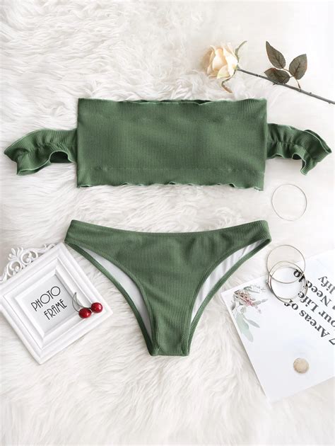 ZAFUL Bikini Women Swimwear 2018 Sexi Bikini Ruffles Ribbed Off The