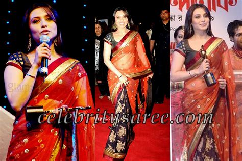 Rani Mukherjee in Black and Orange Dual Saree - Saree Blouse Patterns