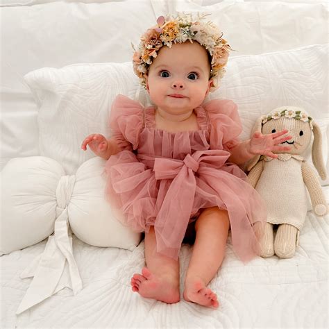 Dusty Rose Flower Fairy Baby Girl Pink Tulle Dress Romper - Special