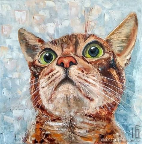 Картина Удивленный котик картина с котом маслом на холсте – заказать на ...