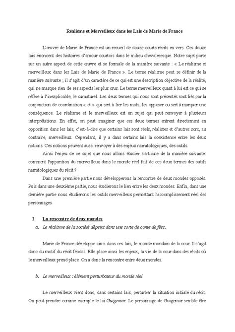 Analyse du Réalisme et Merveilleux dans les Lais de Marie de France