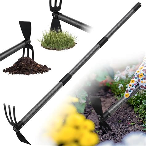 Hoe Garden Tool - Heavy Duty 2 in 1 Weed Hoes with Tiller Cultivator