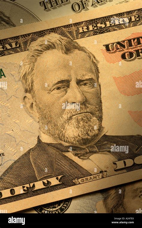 close   ulysses  grant    dollar bill dramatically lit