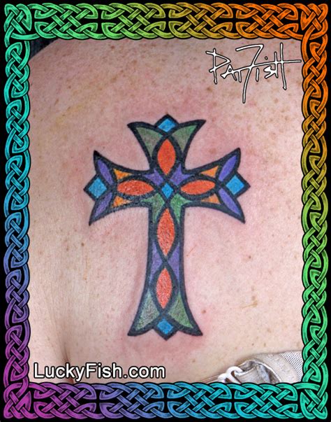 Stained Glass Cross Tattoo — LuckyFish, Inc. and Tattoo Santa Barbara