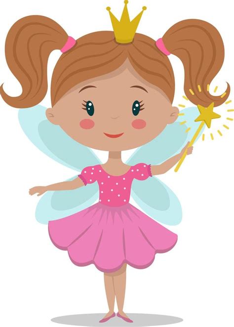 A cute little fairy with a crown and wings. Funny cartoon character ...