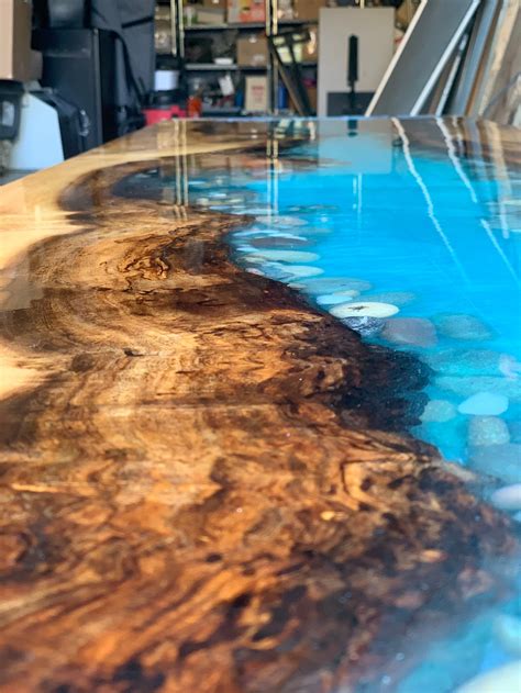 River Rock Epoxy Table/ Epoxy River Table / Dining Resin Table / Blue