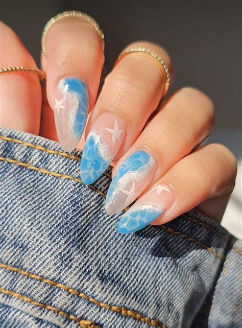 Blue Almond Nails Beach Vacation Aesthetic Ocean Coloured Inspo Summer ...