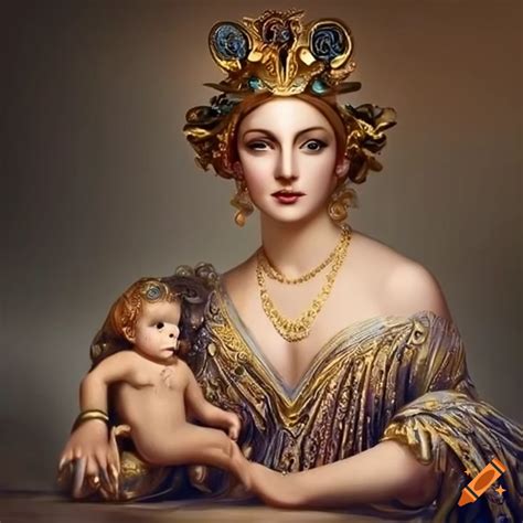 Painting of Greek goddess with child on Craiyon