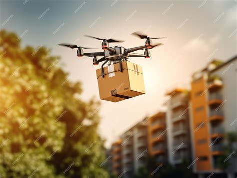 Premium Photo | Drone Delivery Cardboard Package Shuttles Through Urban