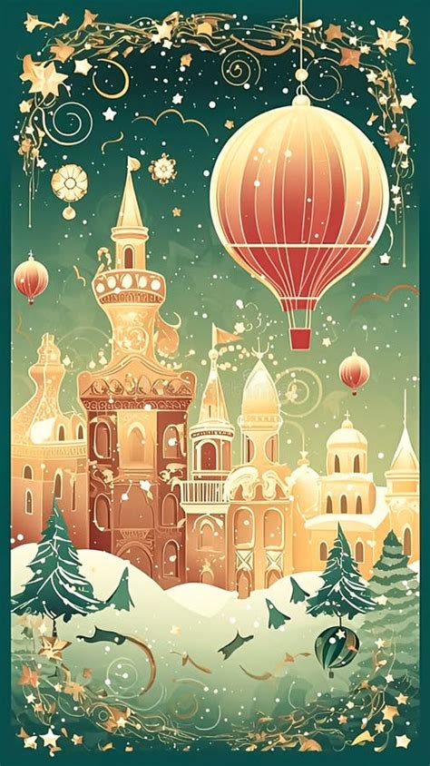 Christmas Card Design with Golden City Buildings. Stock Image - Image ...