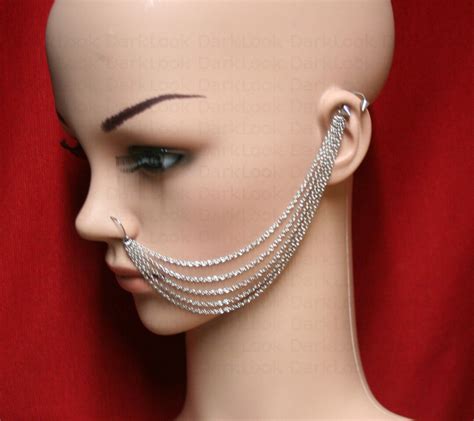 Nose Chain Nose Ring With Chains Titanium 20 Gauge Nose Ring - Etsy