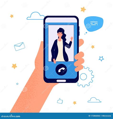 Hand Hold Phone. Video Call Illustration. Vector Smartphone Call Stock