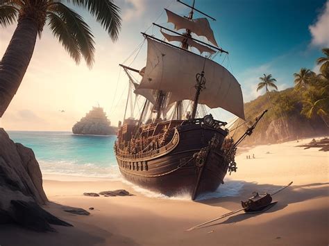 Premium Photo | Pirate ship stranded on the beach