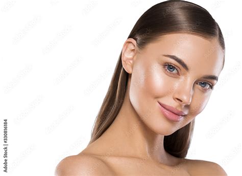 Beautiful woman face with beauty skin cute smile cosmetic concept clean ...