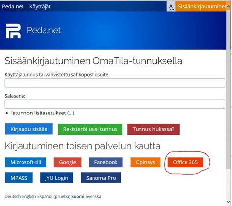 Kirjautuminen Peda.nettiin O365-tunnuksilla