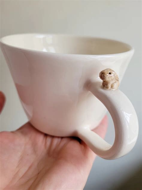 Pink or White Pottery Cup With Mini Bunny Rabbit - Holly & Co