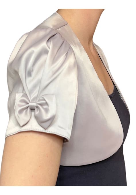 bolero din satin cu fundita maneci scurte argintiu madeleine