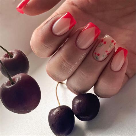 Яркий френч, угловой френч с вишней Nails, Beauty, Finger Nails, Ongles ...