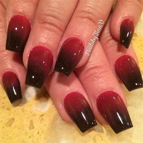 Fade square nails black and red with glitter | Red ombre nails, Red ...