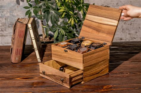 Деревянная Шкатулка для Часов на 6 Ячеек с Ящиком и Деревянной Крышкой ...