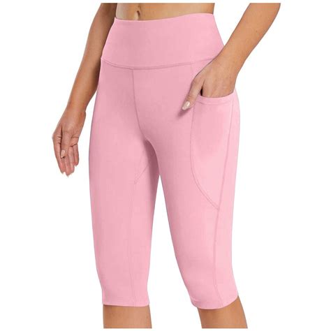 Womens Solid Color Knee Length Capri Leggings High Waisted Yoga Capris ...