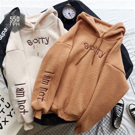Cozy Plush Hoodie with Embroidered Sorry