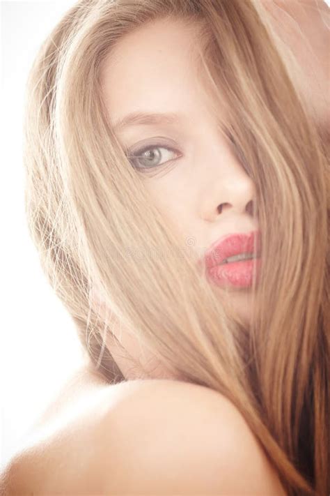 Blond female with red lips stock photo. Image of makeup - 108636780