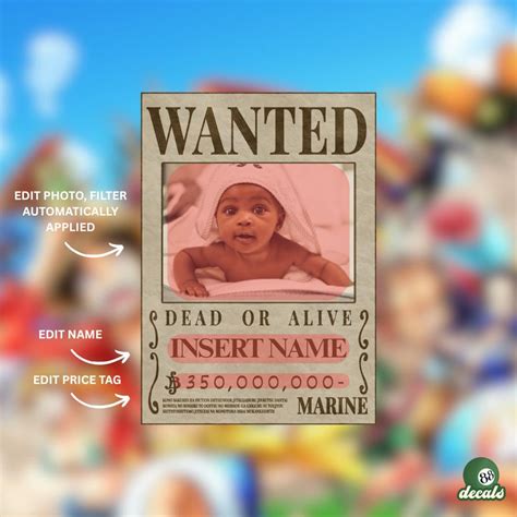 Customizable Wanted Poster Template, Editable One Piece Anime Inspired