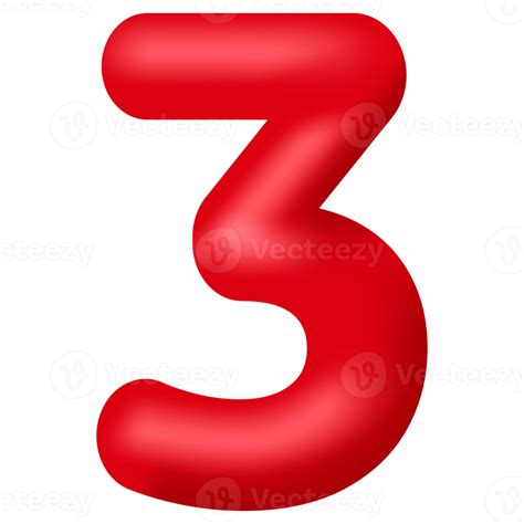 Red 3d number three isolated on transparent background. Decorative ...