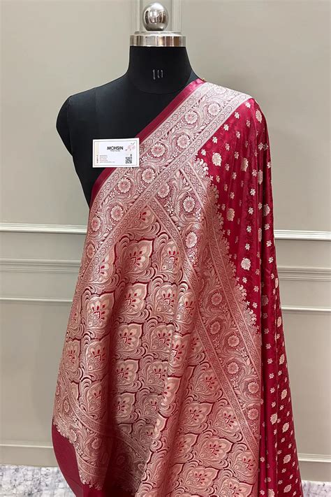 dark maroon chunni munni katan silk banarasi saree mohsin textiles