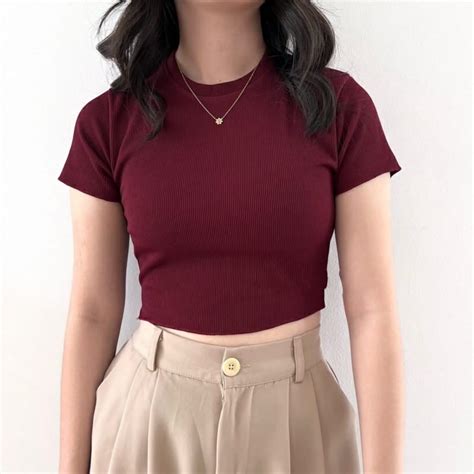 jual basic crop knit rib crop top shopee indonesia