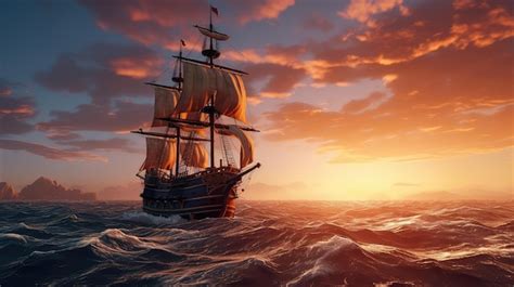 Premium AI Image | Illustration of Christopher Columbus' ship crossing ...