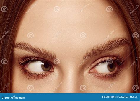 Sideways Glance. Close Up of Beautiful Brown Female Eyes. Perfect ...