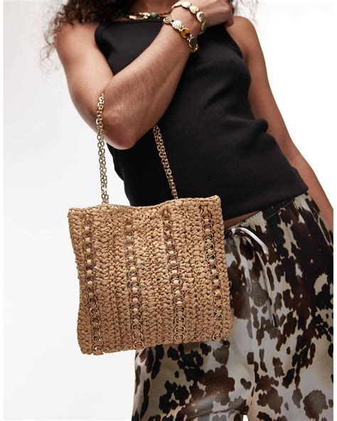 mango raffia metal hoop detailed shoulder bag  brown lyst