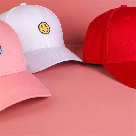 plain smiley face emoji embroidery logo baseball hats custom