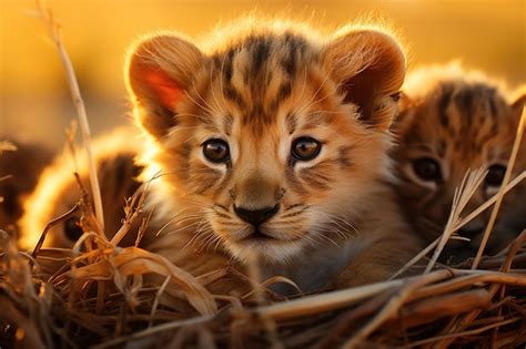 Premium AI Image | Lion puppy rests safely in the middle of the pack ...
