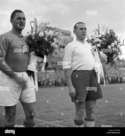 Captains of football team Josef Bican of Czechoslovakia left nad ...