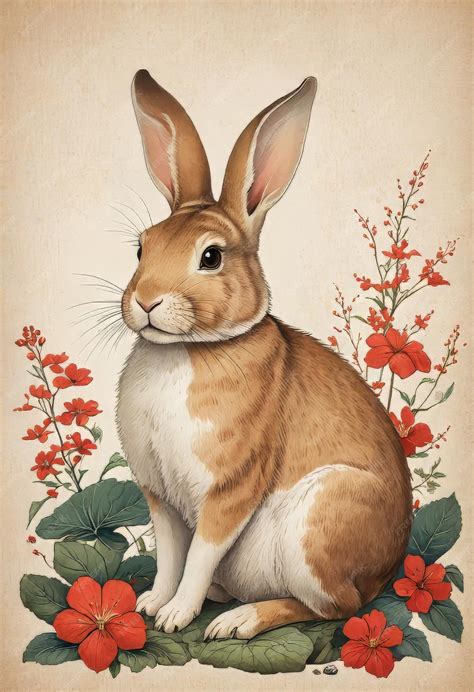 Premium Photo | Japanese style rabbit drawing Japanese rabbit painting