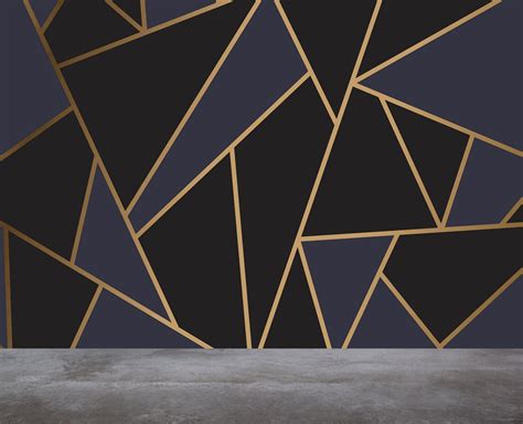 Black & Gold Geometric Wallpaper Modern Abstract Black - Etsy