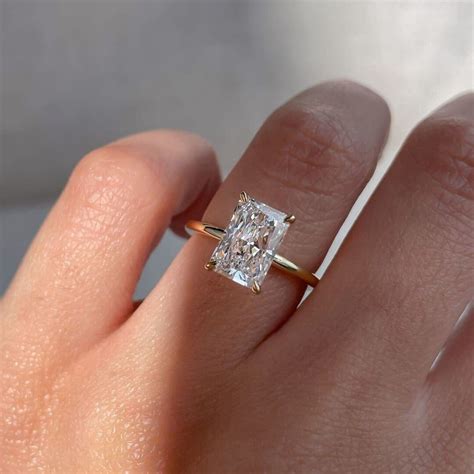ct solid gold radiant cut moissanite engagement ring  hidden halo