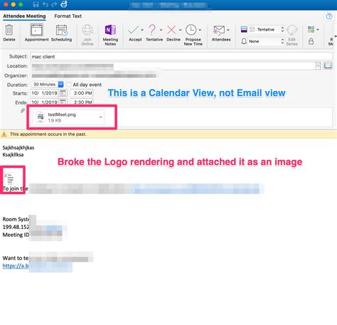 office365 - Outlook 2016 does not render logo (image) in Event Email