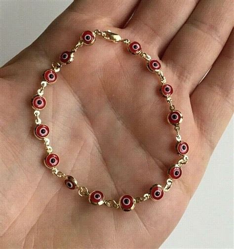 14K Solid Gold Red Evil Eye Bracelet 7.25Long 3.6gr / | Etsy