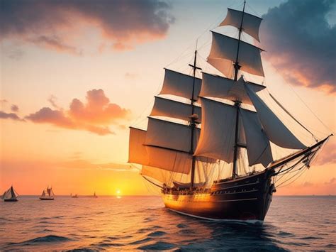 Premium Photo | A classic wooden sailing ship billowing sails against a ...