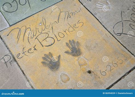 Marilyn Monroe`s Handprints In The Forecourt Of Chinese Theatre, Hollywood Editorial Photo ...